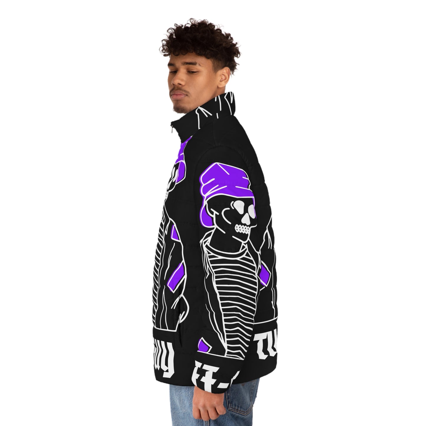 Tuff-Guy "Bucket Hat" - Men's Puffer Jacket (AOP) Black & Purple