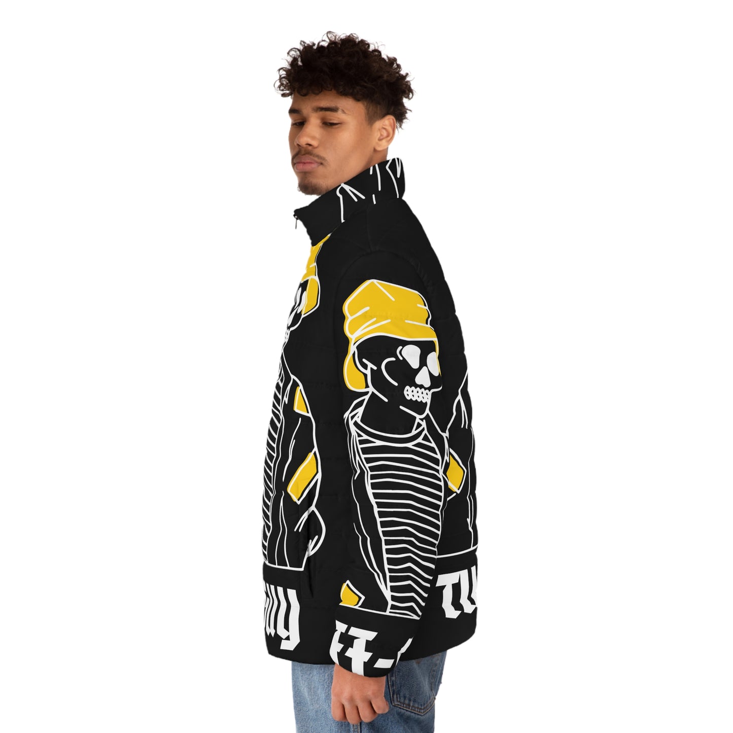 Tuff-Guy "Bucket Hat" - Men's Puffer Jacket (AOP) Black & Yellow