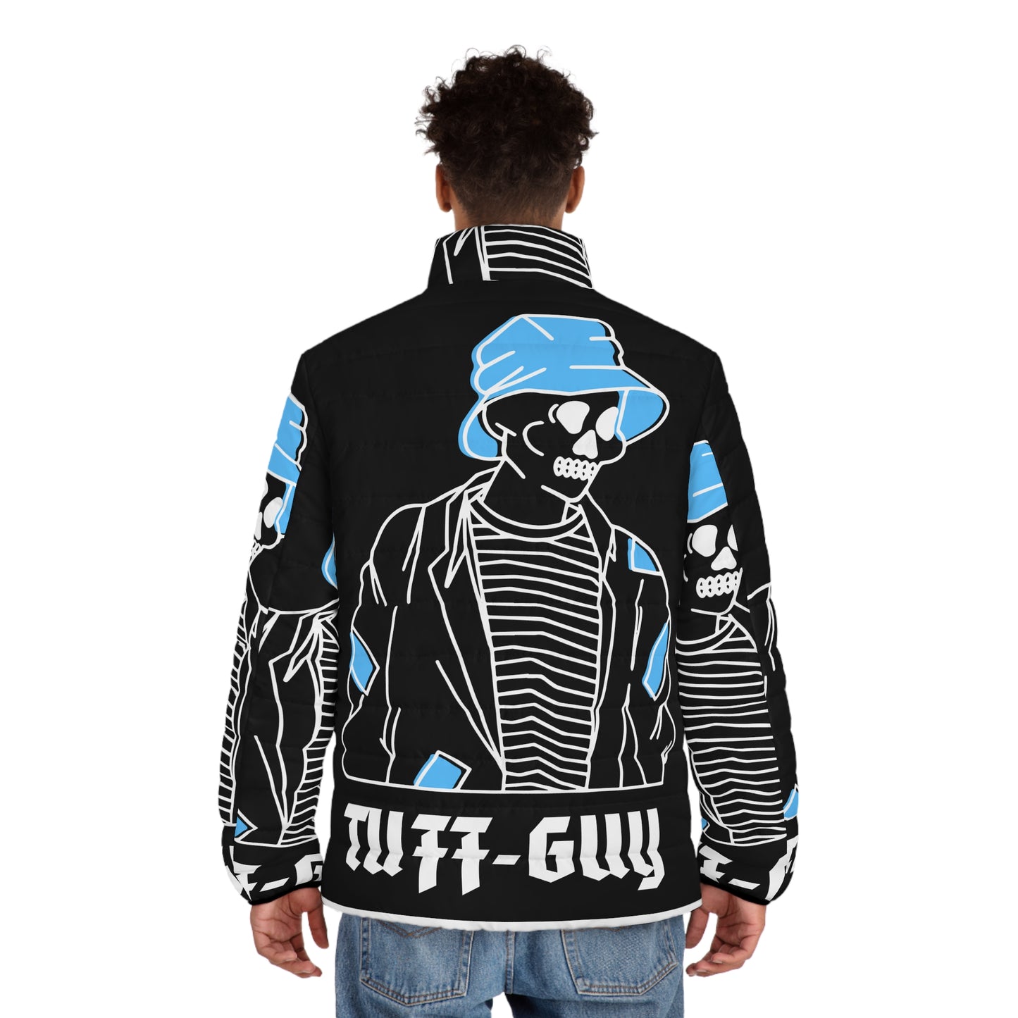 Tuff-Guy "Bucket Hat" - Men's Puffer Jacket (AOP) Black and Light Blue