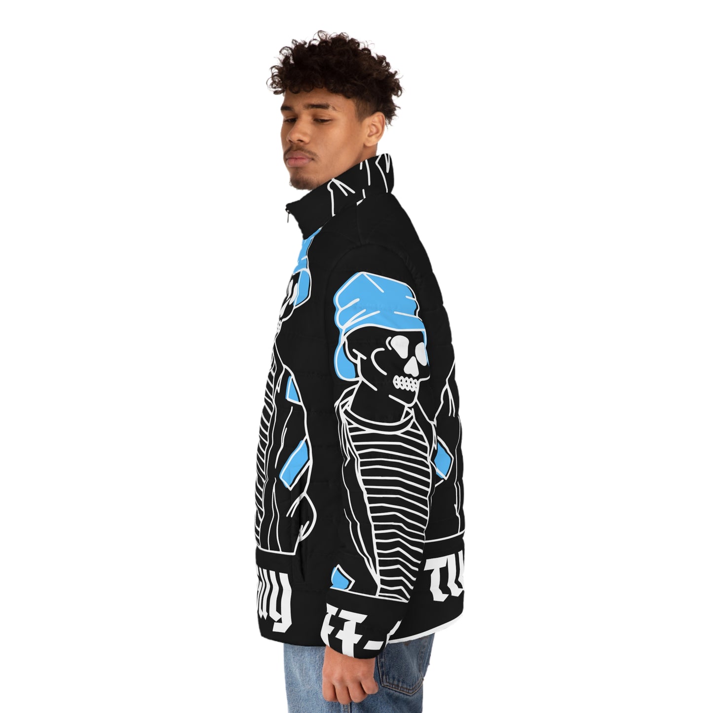 Tuff-Guy "Bucket Hat" - Men's Puffer Jacket (AOP) Black and Light Blue