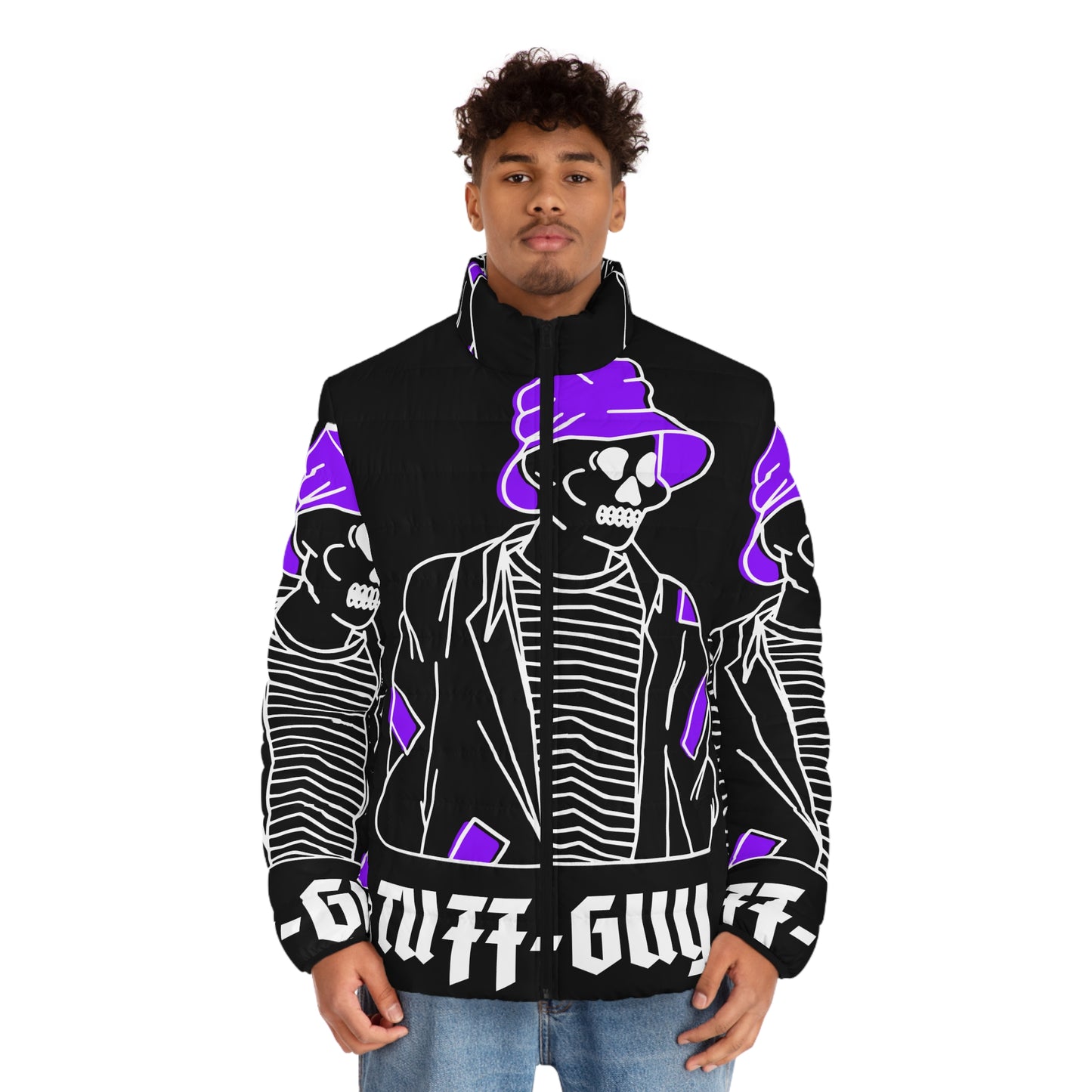 Tuff-Guy "Bucket Hat" - Men's Puffer Jacket (AOP) Black & Purple