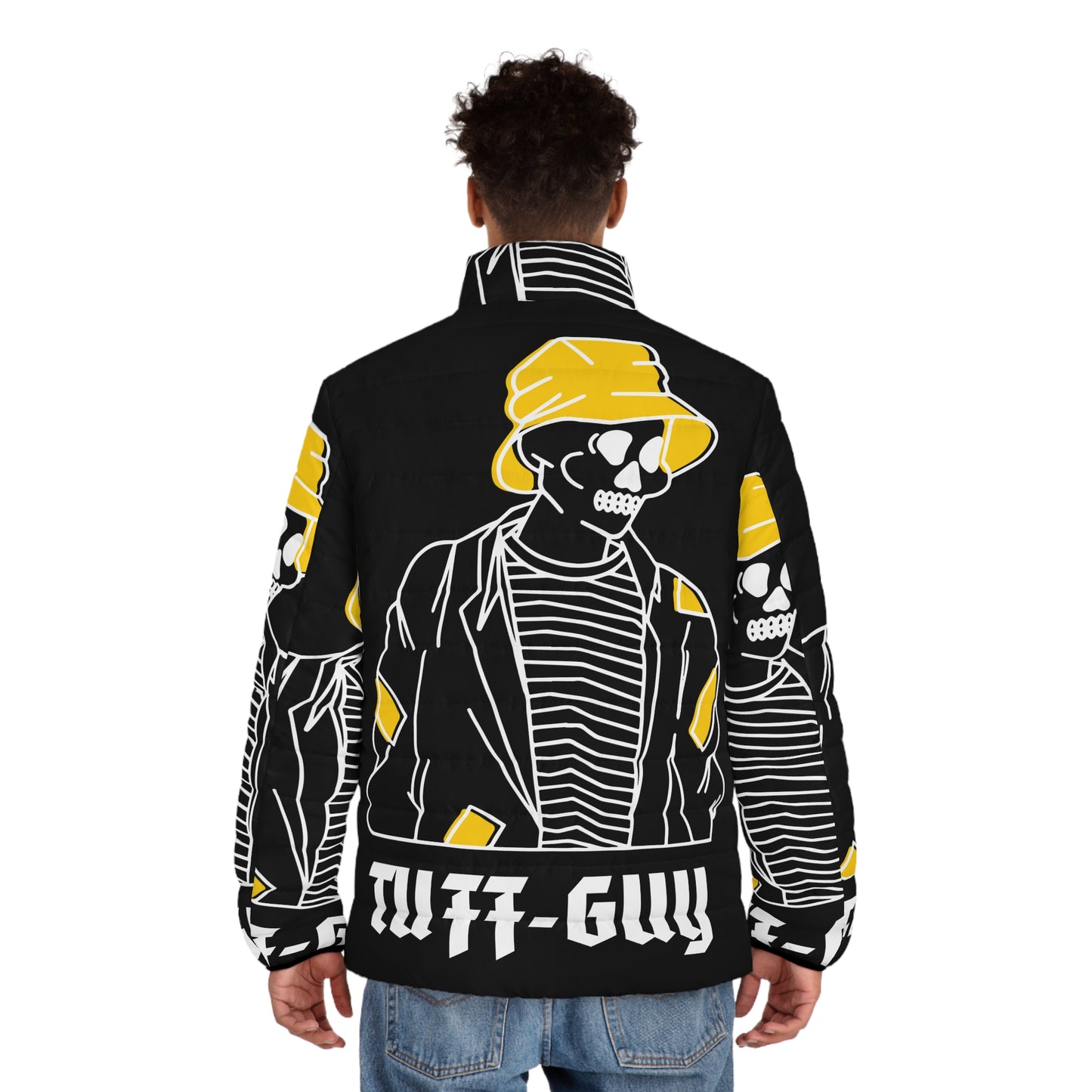 Tuff-Guy "Bucket Hat" - Men's Puffer Jacket (AOP) Black & Yellow