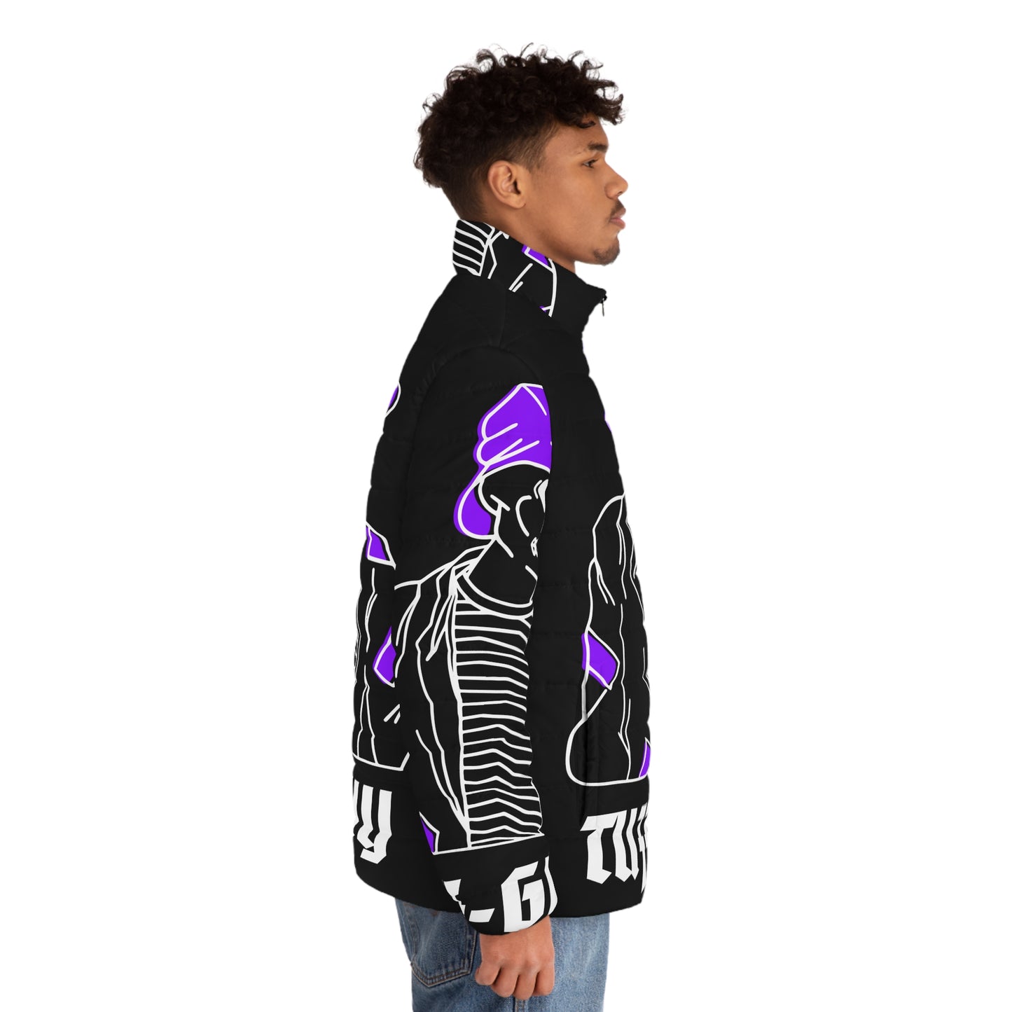 Tuff-Guy "Bucket Hat" - Men's Puffer Jacket (AOP) Black & Purple