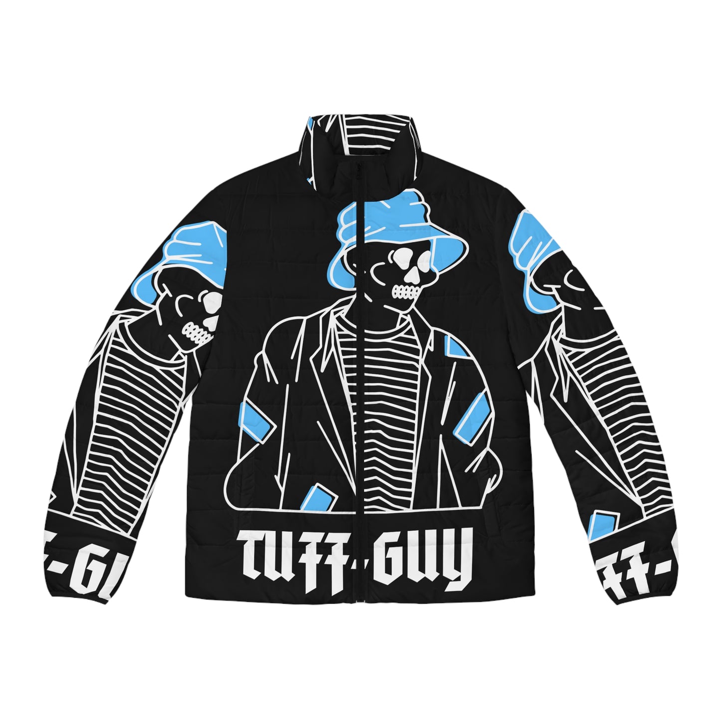 Tuff-Guy "Bucket Hat" - Men's Puffer Jacket (AOP) Black and Light Blue