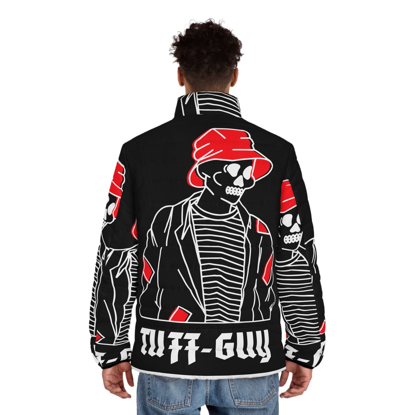 Tuff-Guy "Bucket Hat" - Men's Puffer Jacket (AOP) Black & Red